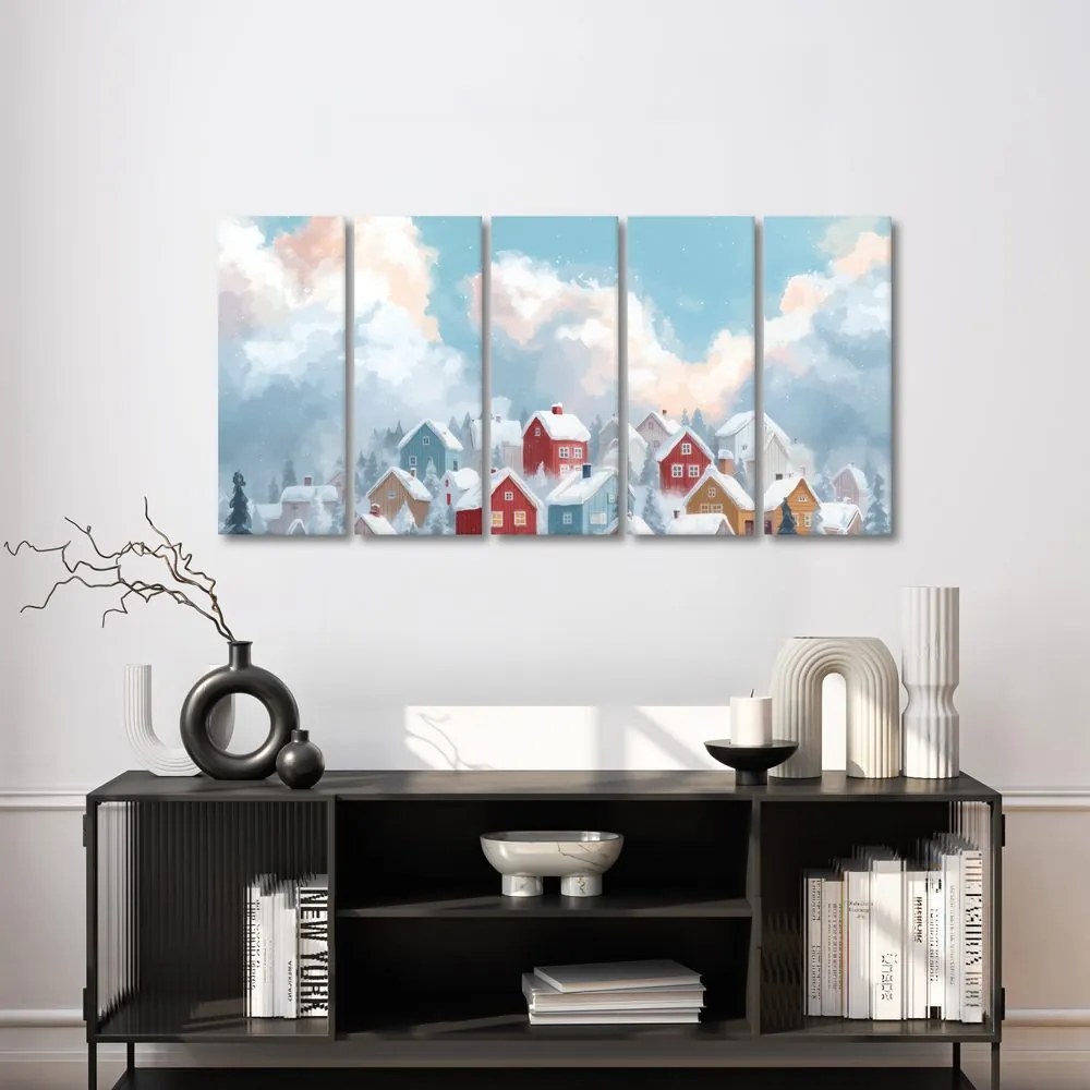 5-dielny obraz zimná dedina splnených prianí