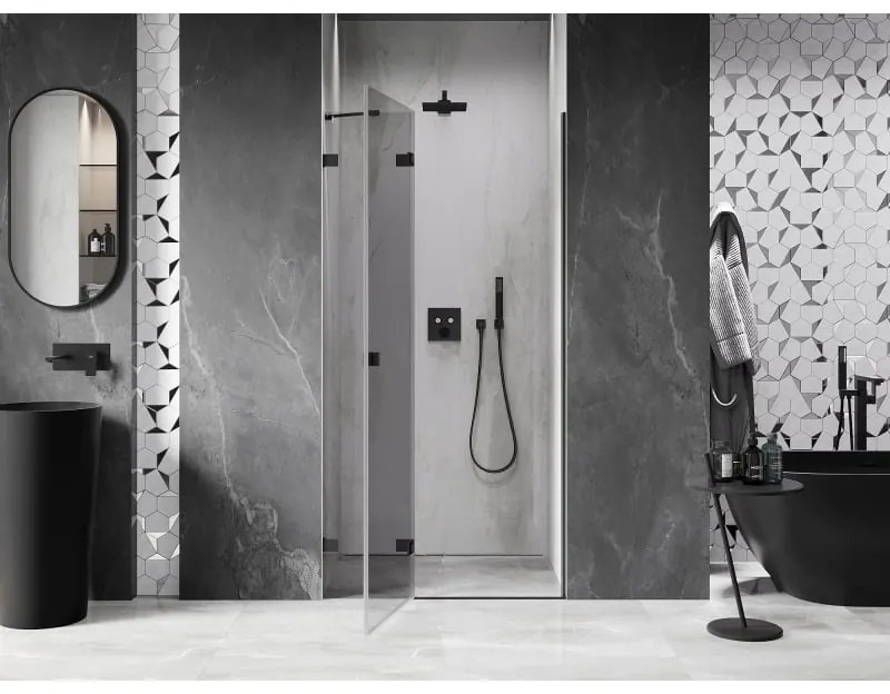 Mexen, Mexen Lunar ľavé výklopné sprchové dvere 70 cm, transparentné, čierne - 834-070-000-70-00-L