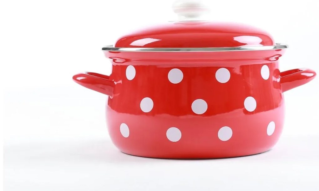 BELIS smaltovaný hrniec červený s bielymi bodkami, 2,6L