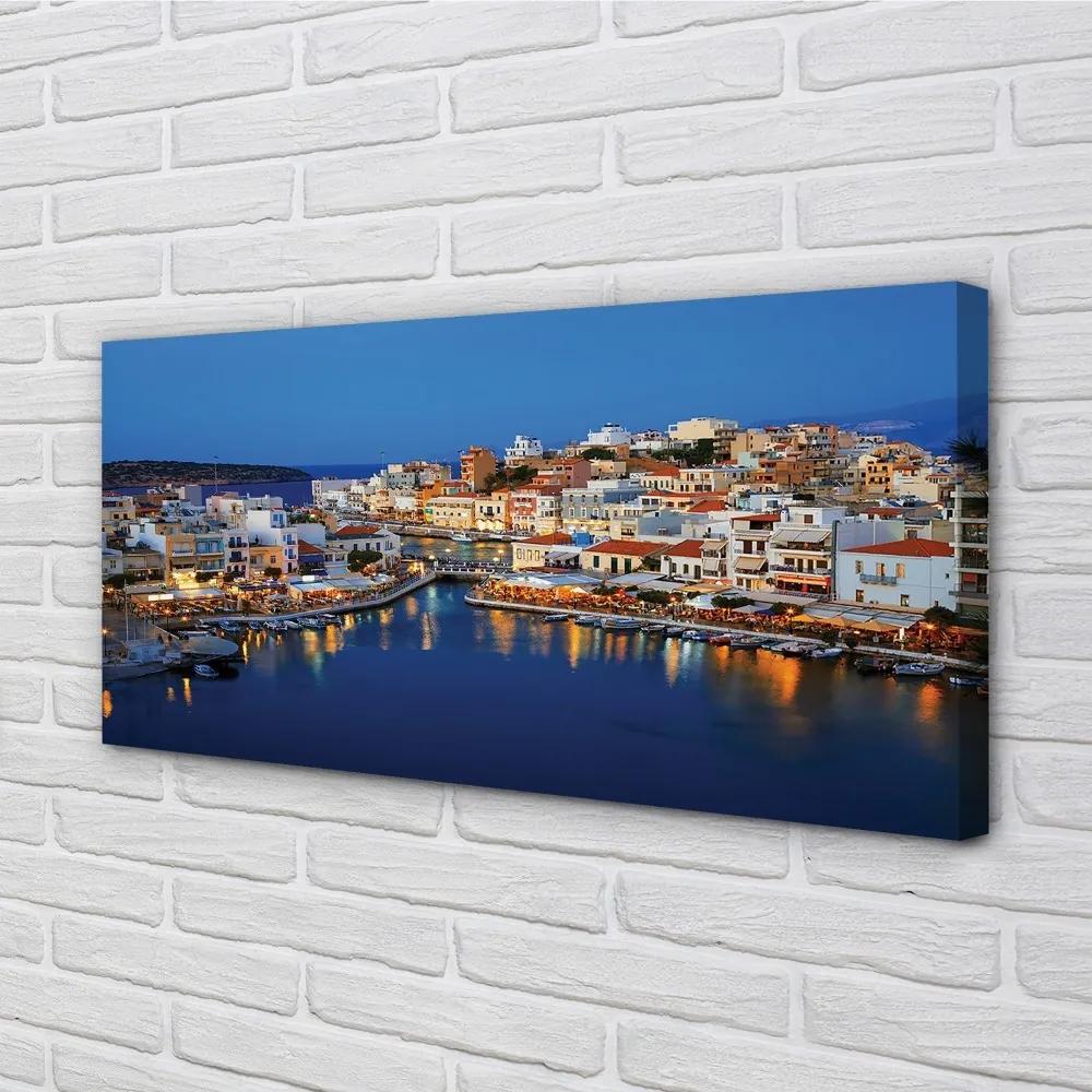 Obraz na plátne Mesto v noci Grécko Coast 125x50 cm