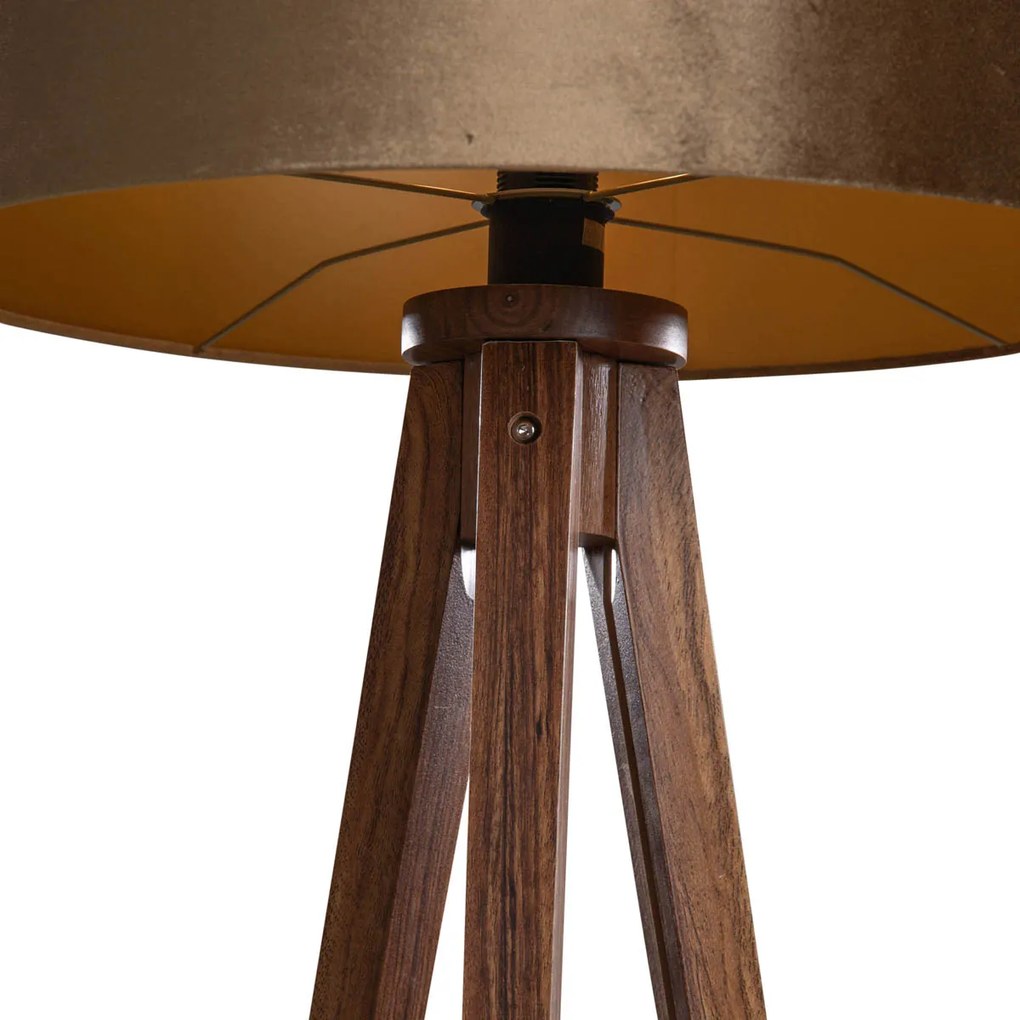 Stojacia lampa na trojnožke z orechového dreva s bronzovým zamatovým tienidlom 50 cm - Tripod Classic