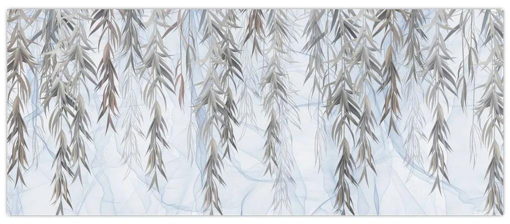 Obraz - Vŕbové vetvičky v modrom pozadí (120x50 cm)