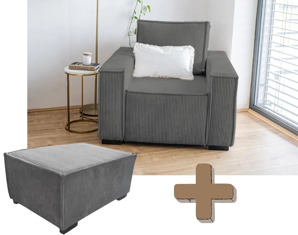 Kreslo s taburetom SMART SET, tmavo sivá