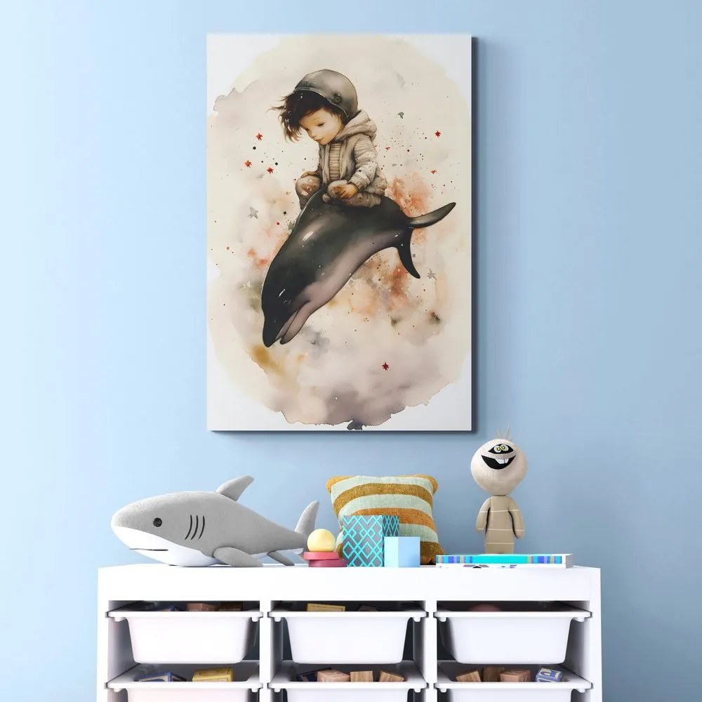 Obraz zasnený chlapček s delfínom Varianta: 80x120