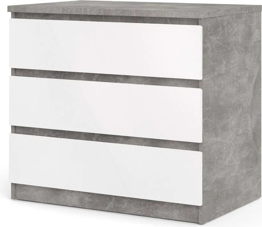 Komoda Simplicitous III betón/biela lesk