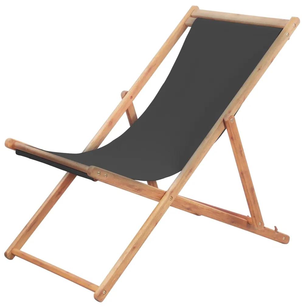 vidaXL Skladacie plážové kreslo, látka a drevený rám, sivé | BIANO
