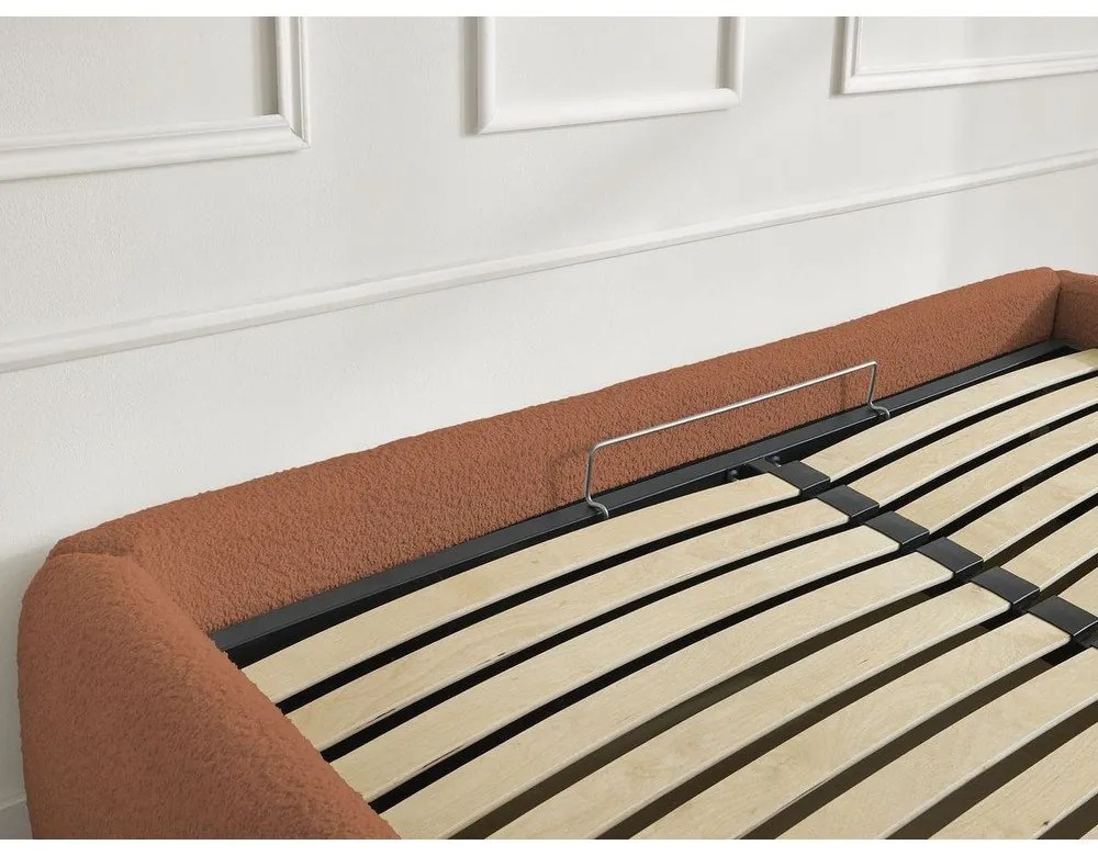 Oranžová čalúnená dvojlôžková posteľ s úložným priestorom/bez čela s roštom 160x200 cm Inera – Bobochic Paris