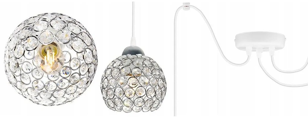 Závesné svietidlo Crystal Spider, 3x strieborné krištáľové tienidlo, (chrómové uchytenie), w