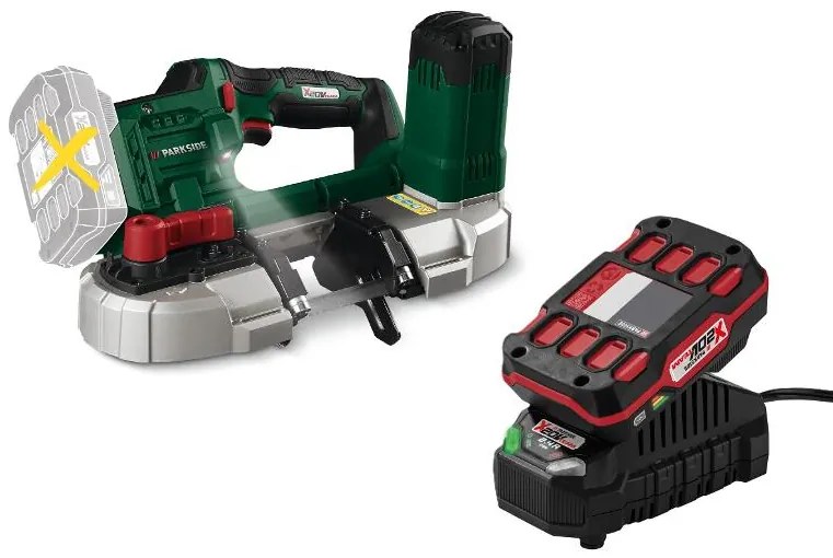 Parkside® Aku pásová píla 20 V Pmba 20-Li A1 + Akumulátor 20 V 2 Ah PAP 20 B1 + Nabíjačka 20 V 2,4 A (800011859)