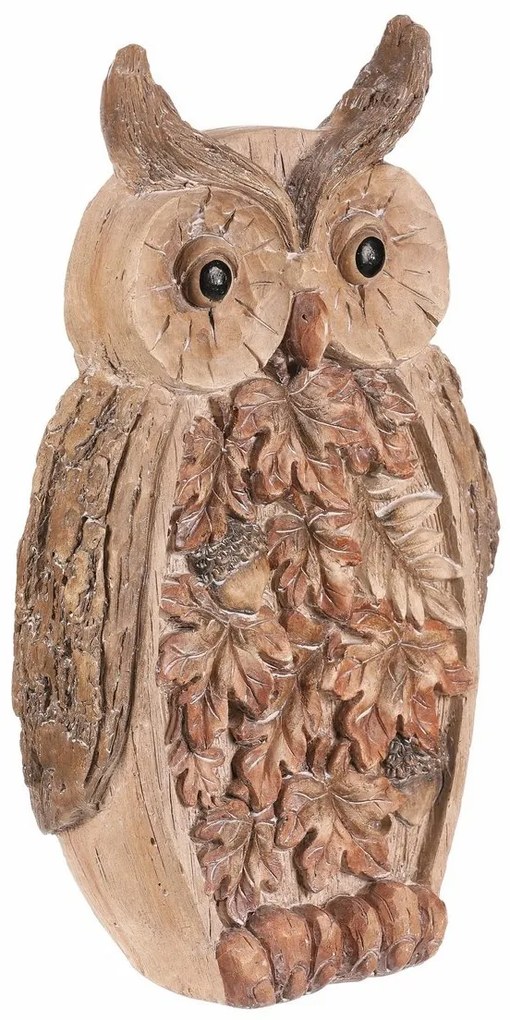 Jesenná dekorácia Sova s osvetlením, 21 x 12 x 37cm, horčík, imitácia dreva