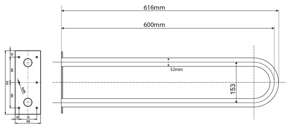 Nástenné oceľové madlo do kúpeľne 62 cm Handicap U – Sapho