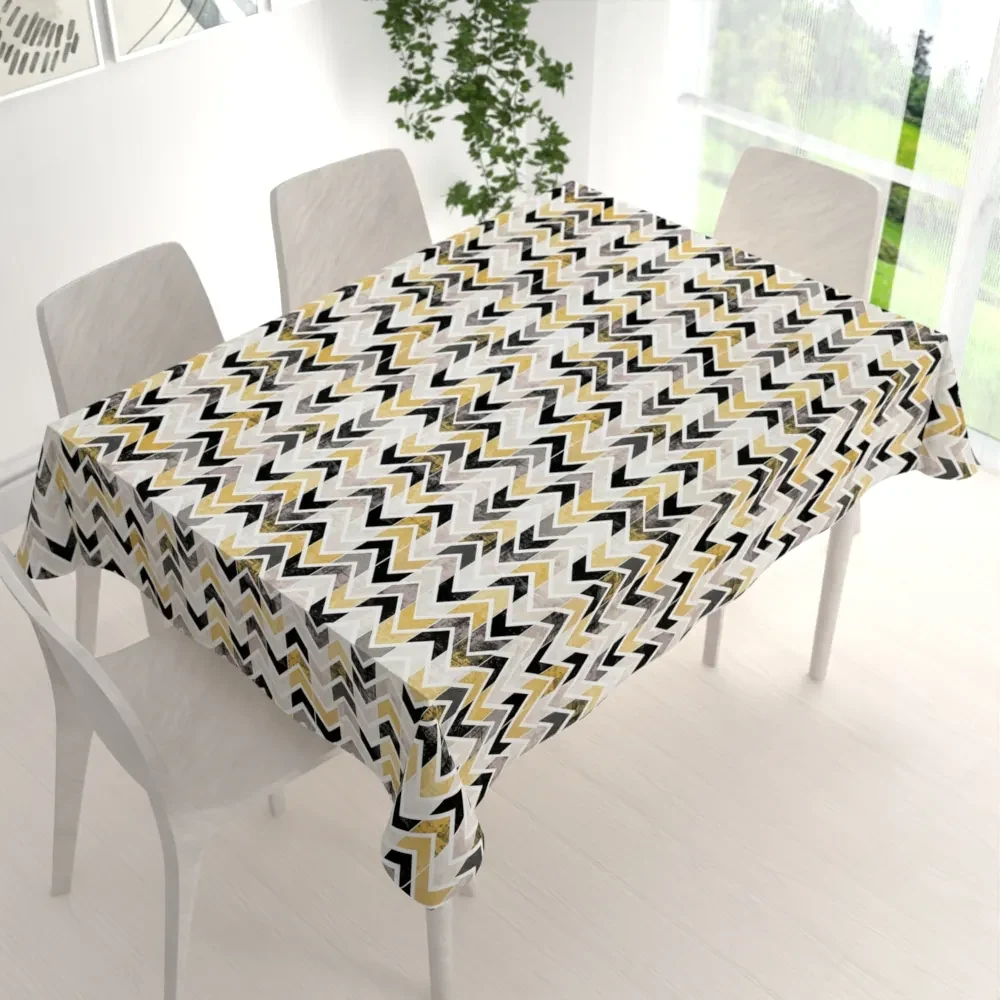 Biante Dekoračný obdĺžnikový obrus Leona LN-064 Zlaté a čierne cik cak pásiky 130x180 cm