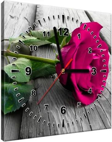 Obraz s hodinami Ružová ruža na moste 30x30cm ZP1768A_1AI