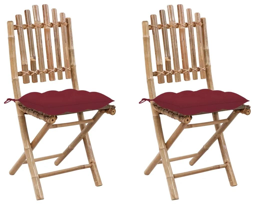 Skladacie záhradné stoličky s podložkami 2 ks bambus 3064011