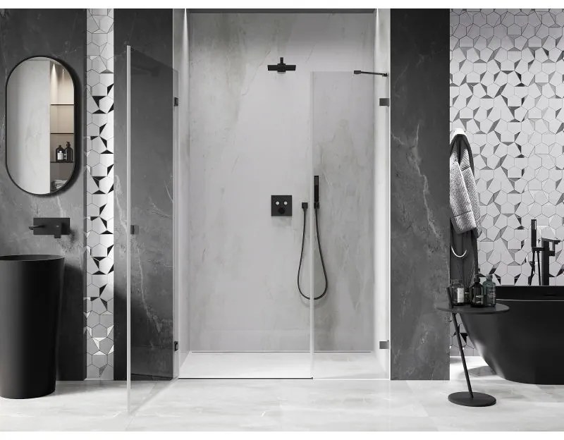 Mexen Lunar-B, Otočné ľavé sprchové dvere 150 cm, 8mm číre sklo, grafitový profil, 832S-150-050-95-00-L