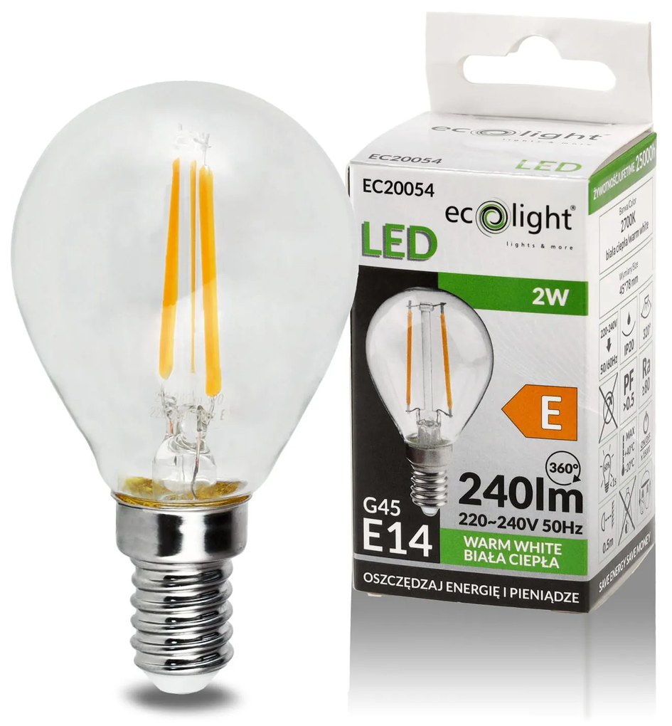 ECOLIGHT LED žiarovka E14 2W teplá biela