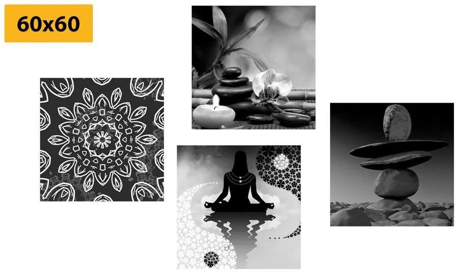 Set obrazov harmónia Feng Shui v čiernobielom prevedení - 4x 60x60