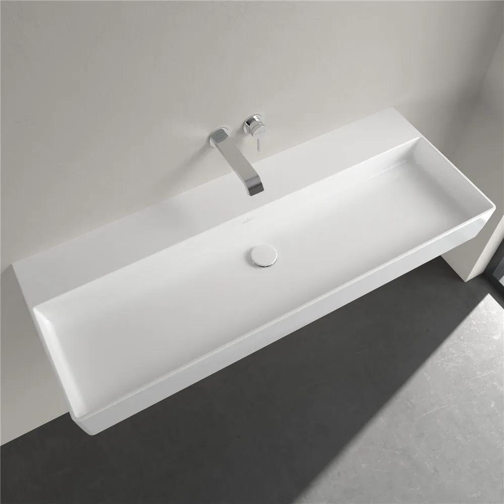 VILLEROY &amp; BOCH Memento 2.0 závesné umývadlo bez otvoru, bez prepadu, 1200 x 470 mm, biela alpská, s povrchom CeramicPlus, 4A22C3R1