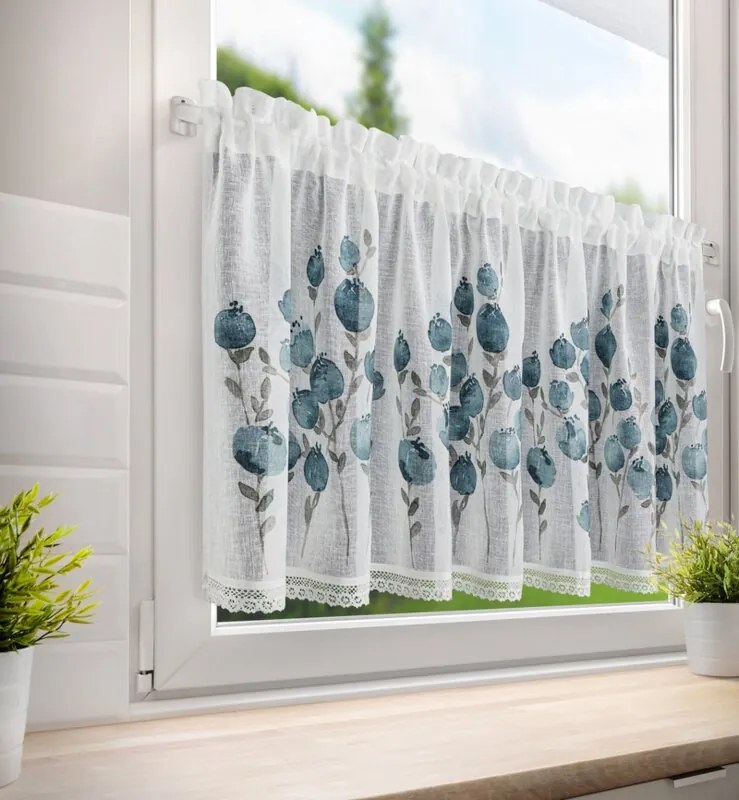 Dekorstudio Kuchynská záclonka POLA zdobená kvetinovou potlačou a čipkou 150  x 60 cm