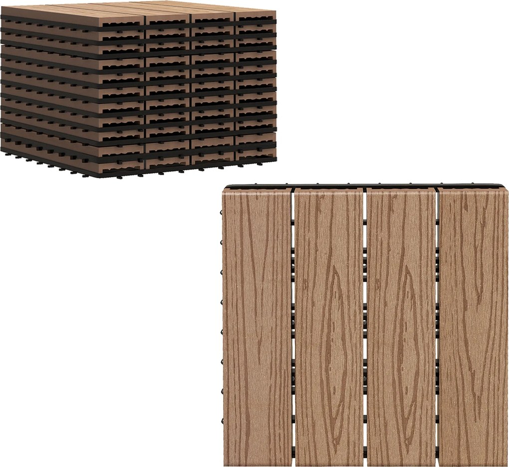 Outsunny Terasové dlaždice - Prepojiteľné deck dlaždice - Sada 11 ks, max. plocha 1,00 m² - Jednoduchá inštalácia, rozm. 30 x 30 cm | Aosom