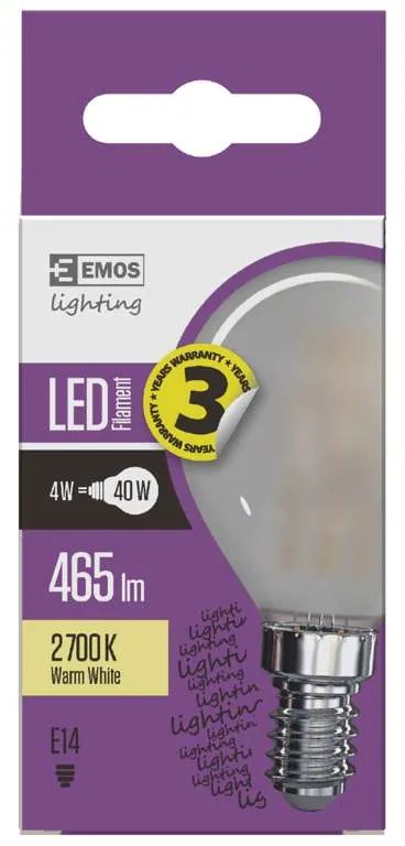 EMOS LED filamentová žiarovka, MINI, matná, 4W, E14, teplá biela