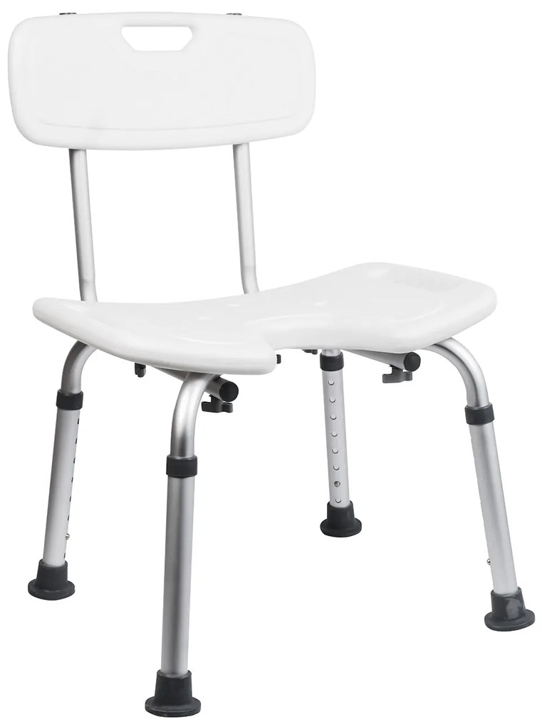 Erga Handicap PRO, obdĺžniková stolička do kúpeľne s chrbtovou operou 495x545x840 mm, biela, ERG-07658