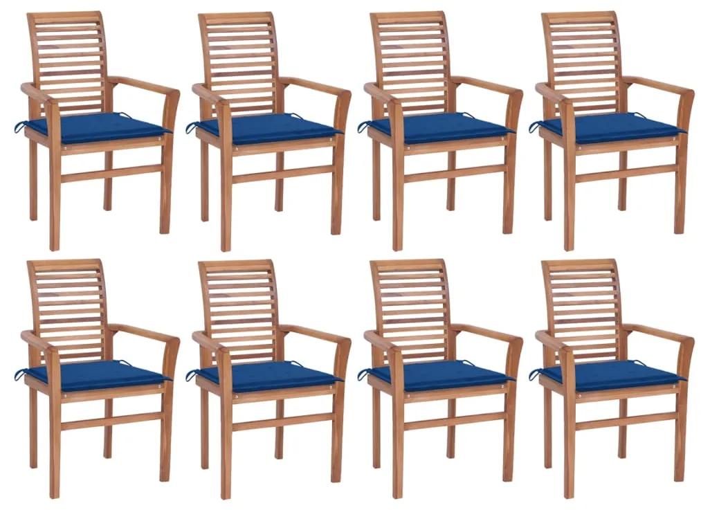 vidaXL Jedálenské stoličky 8 ks kráľovsky modré podložky tíkový masív |  BIANO