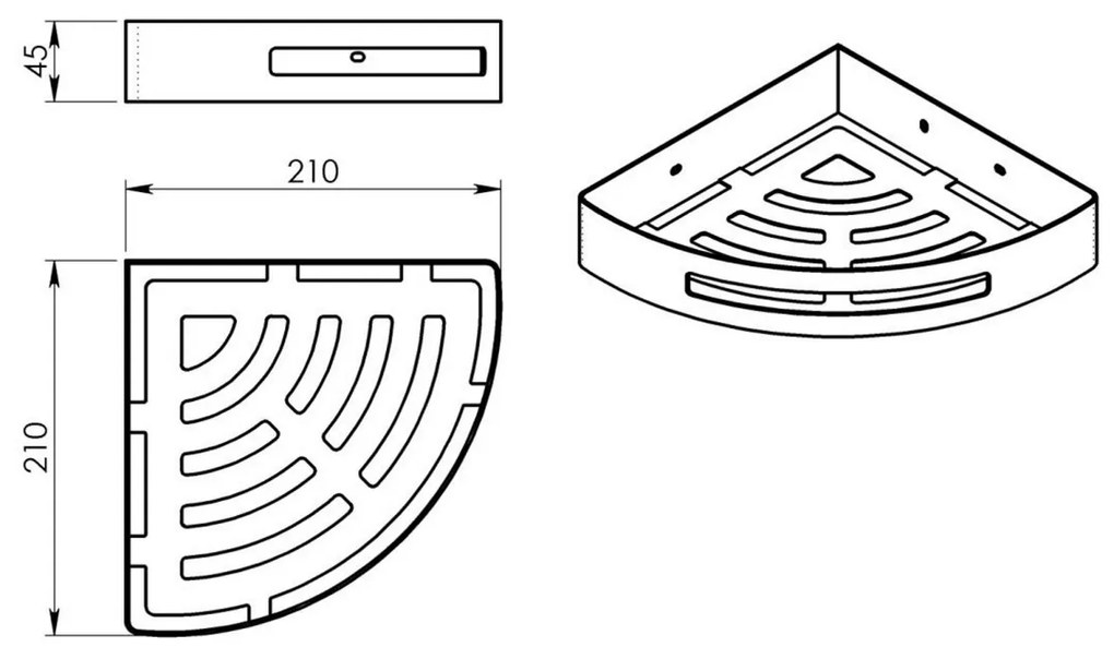 GEDY 2479 Smart rohová polica do sprchy, 21 x 4,5 x 21 cm, leštená nehrdzavejúca oceľ