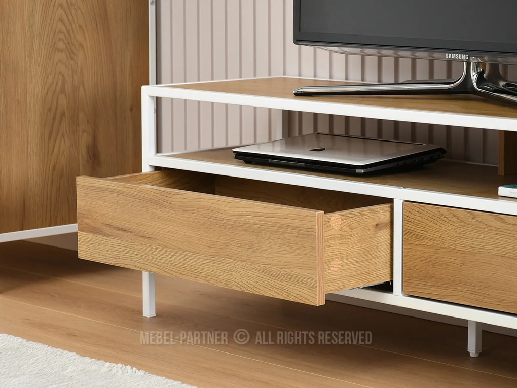 TV stolík/skrinka Soren Rtv (dub + biela). Akcia -18%. Vlastná spoľahlivá doprava až k Vám domov. 1111728