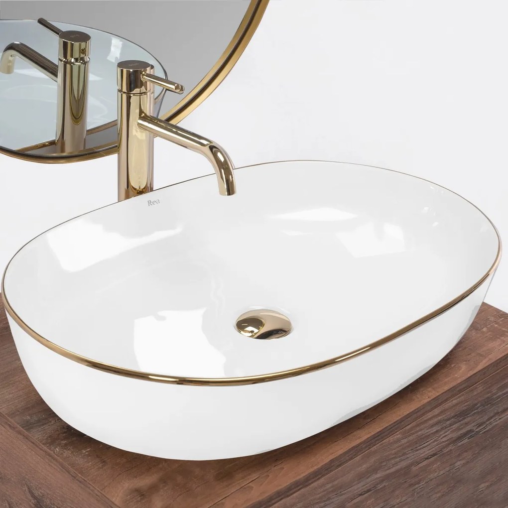 Keramické umývadlo na dosku REA CLEO White Gold Edge
