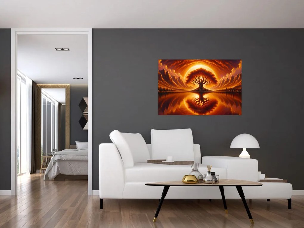 Obraz – Strom v krvavom slnku (90x60 cm)