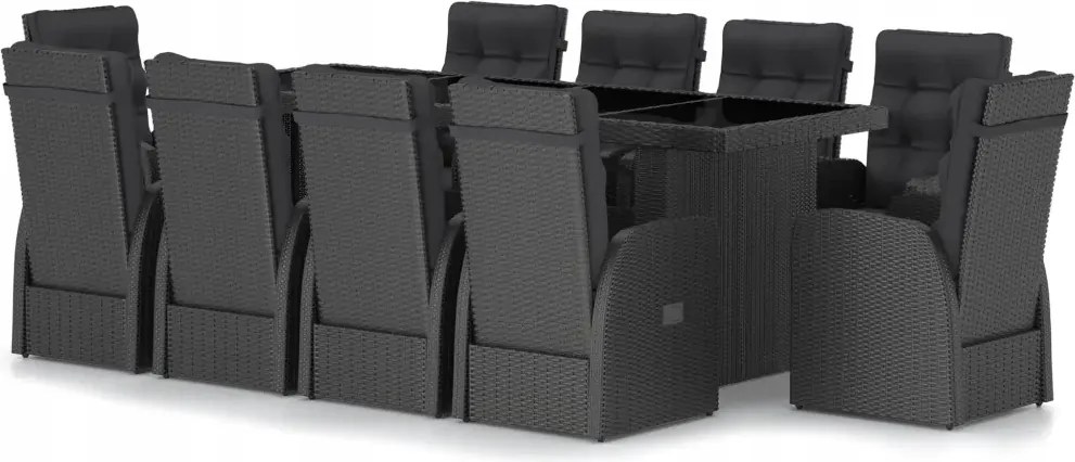 vidaXL 11-dielna sada záhradného nábytku s vankúšmi, Pe ratan, čierna