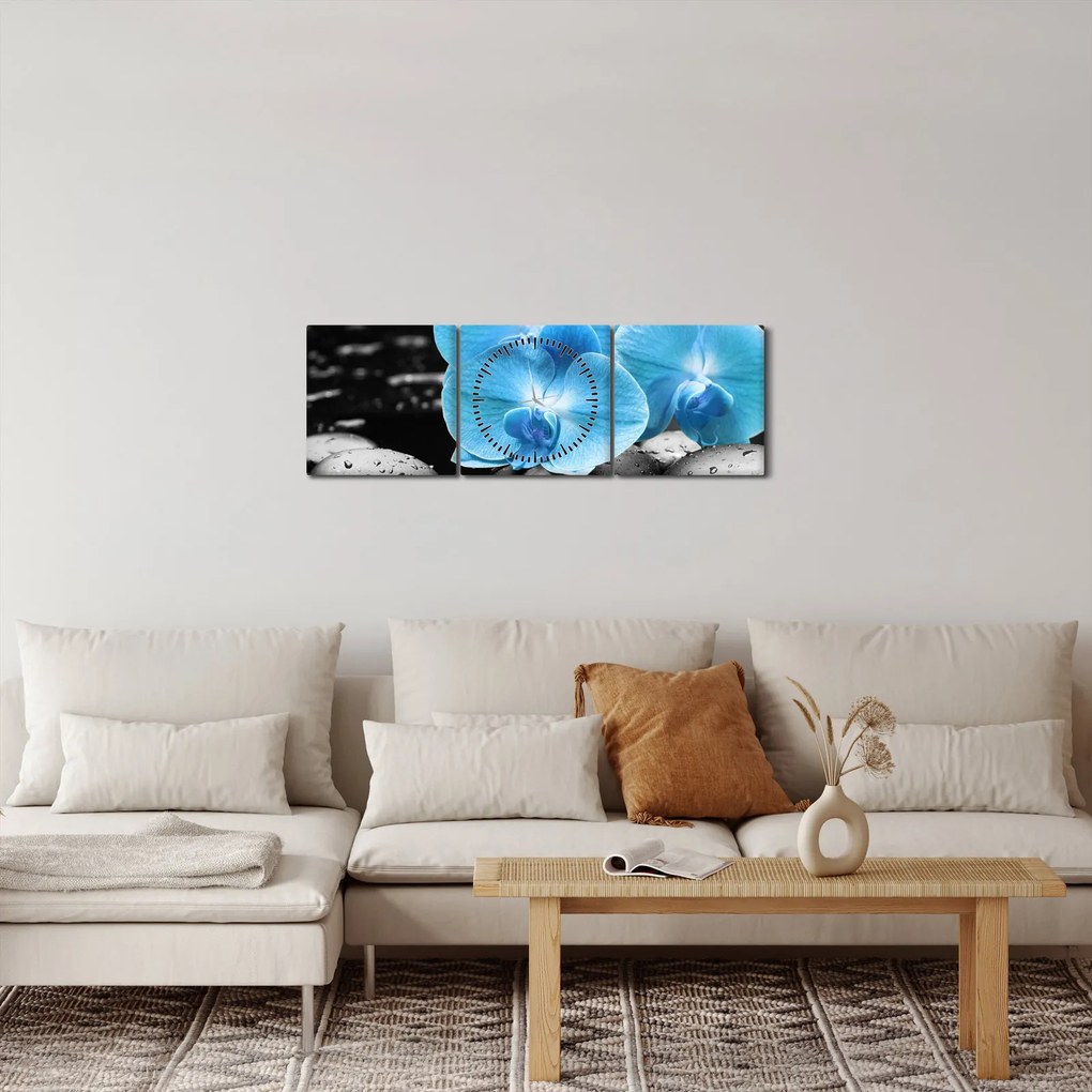 Obraz - Modrá orchidea (s hodinami) (90x30 cm)