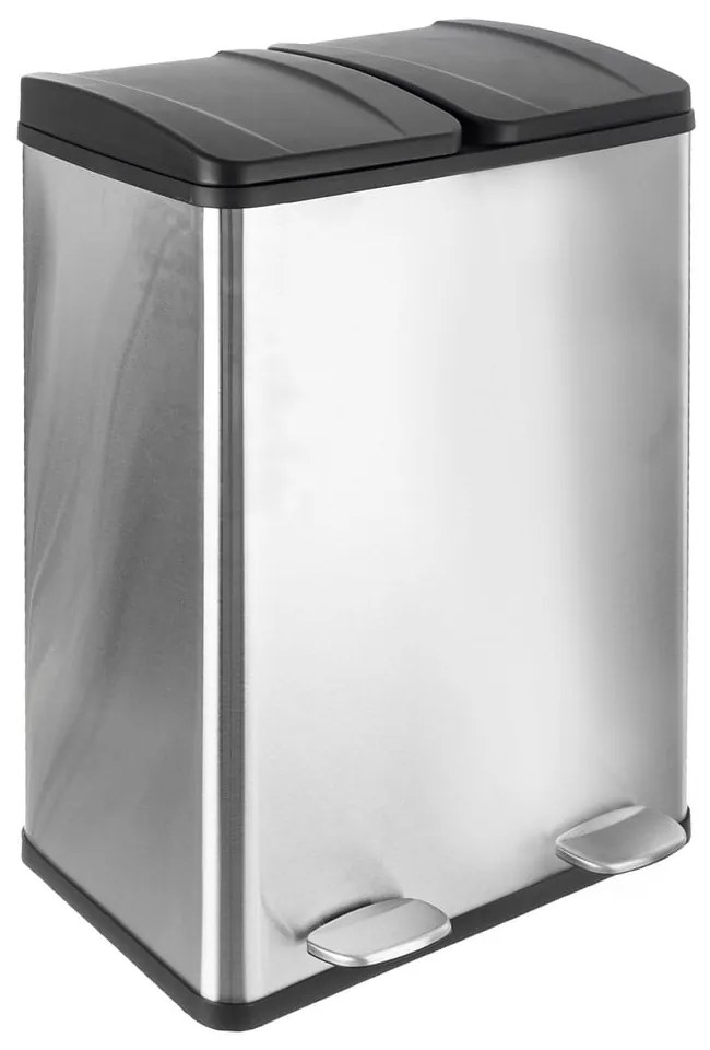 Nášľapný odpadkový kôš na triedený odpad z nehrdzavejúcej ocele v lesklo striebornej farbe 2x30 l Duo – Orion