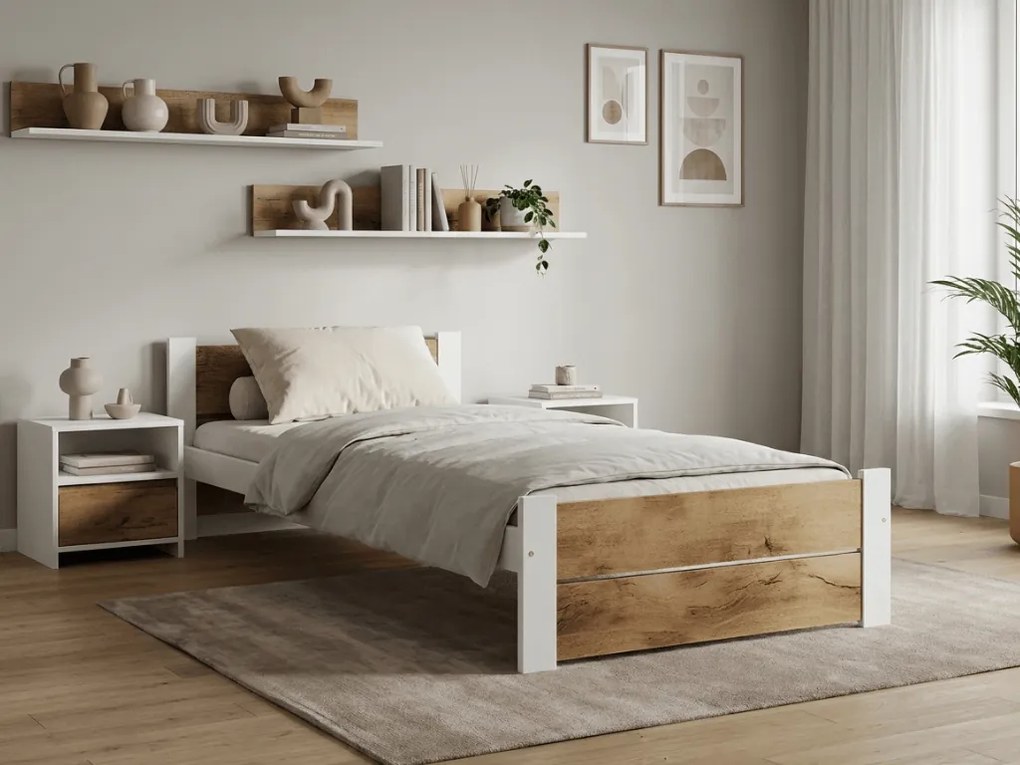 Posteľ IKAROS DOUBLE 90 x 200 cm, dub artisan/biela Rošt: Bez roštu, Matrac: Matrac DELUXE 10 cm