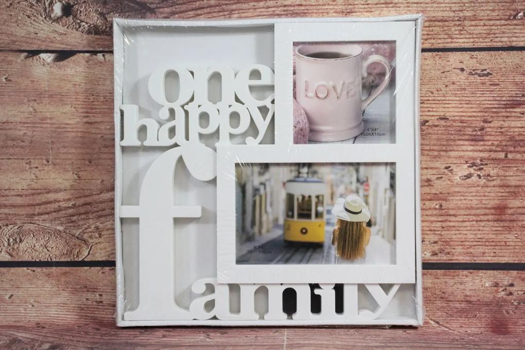 Fotorám na 2 fotky "ONE HAPPY FAMILY" - biely (25,5x25,5 cm)