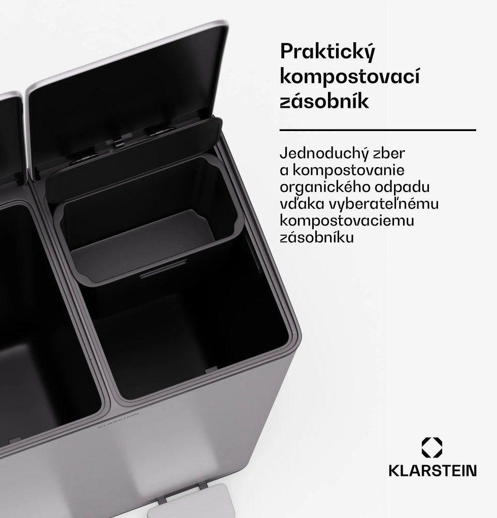 Klarstein EcoVista, odpadkový kôš s kompostérom, 60 l + 3 l/kôš + kompostér, Soft-Close