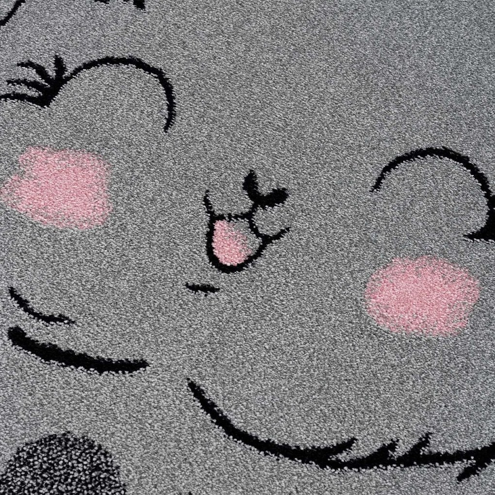 Detský sivý okrúhly koberec usmievavý zajko