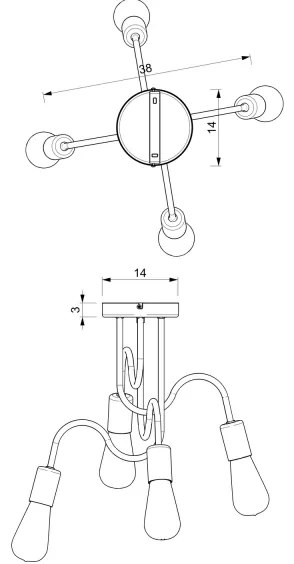 Prisadený luster DOW 4xE27/60W/230V čierna/zlatá