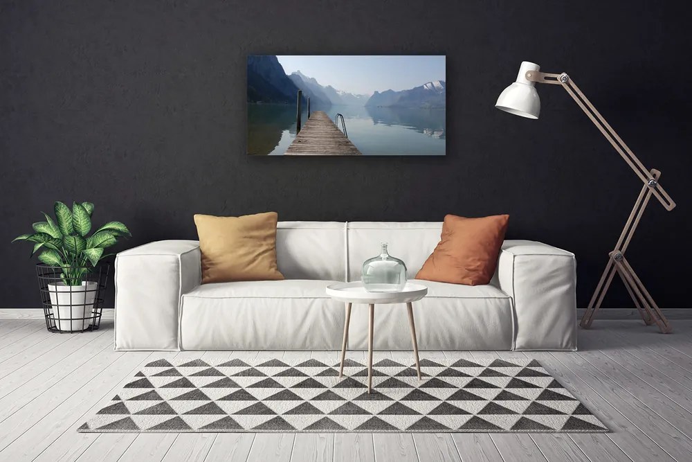 Obraz Canvas Mólo jazero hory príroda 140x70 cm