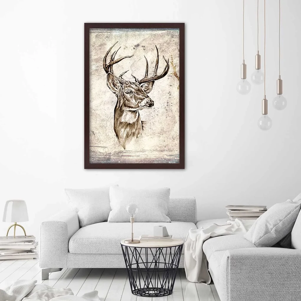 Gario Plagát Jeleň ako ručne maľovaný Farba rámu: Bez rámu, Rozmery: 40 x 60 cm