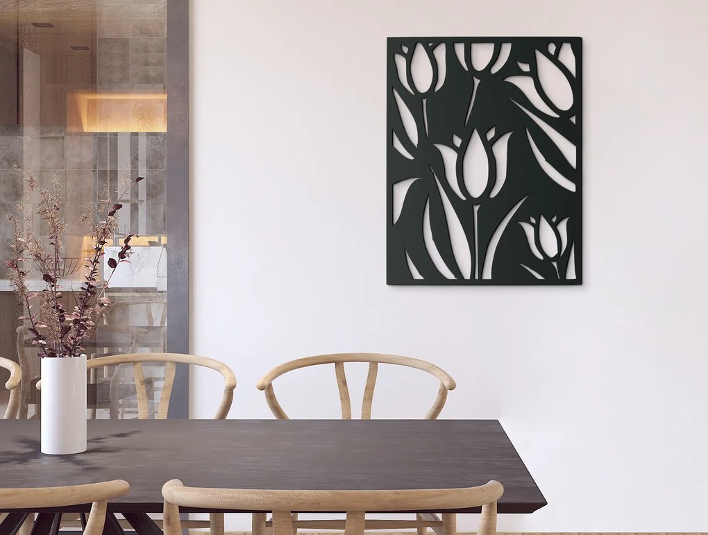 drevko Drevený obraz Rozkvitnuté tulipány Rozmer obrazu: 41,5 x 32,5 cm, Farba dekorácie: Čierna