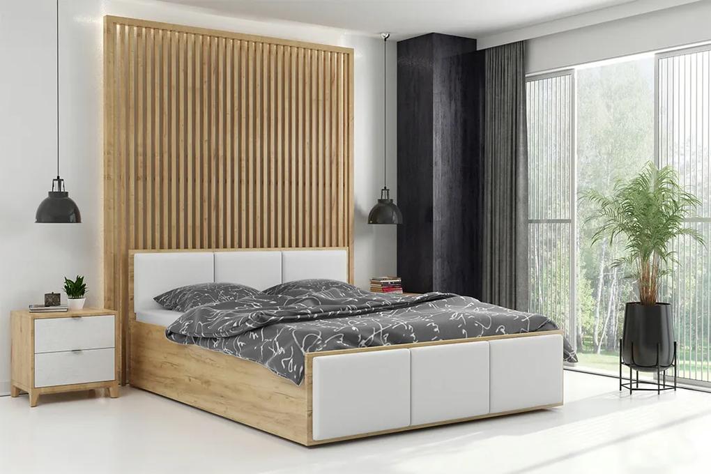 BMS GROUP Čalúnená posteľ PANAMA XT 120x200cm výklopná remeselný dub - biela