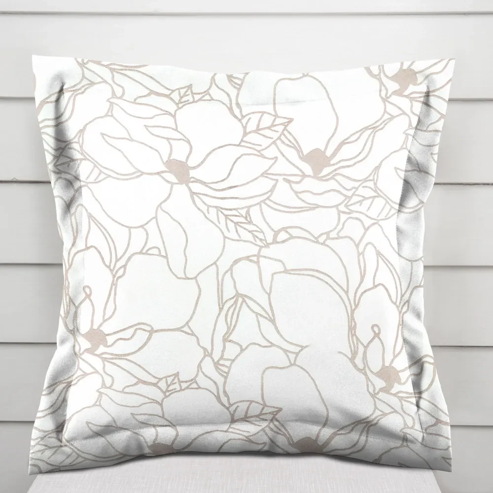 Biante Bavlnená obliečka na vankúš s lemom Sandra SA-268 Béžové designové kvety na bielom 40 x 40 cm