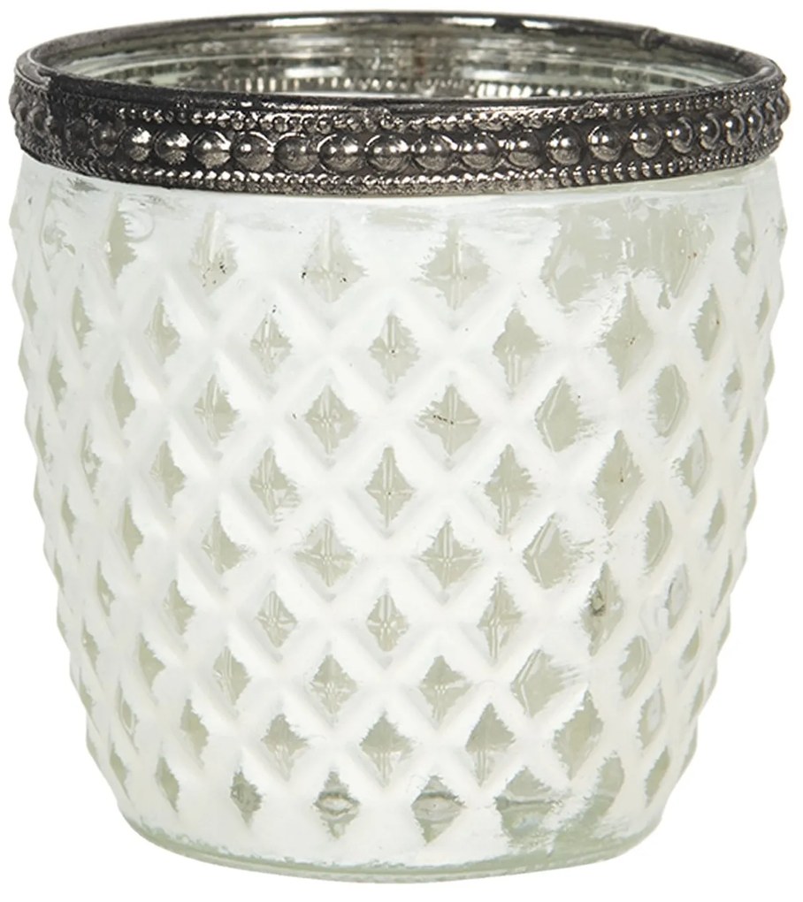Sklenený svietnik s bielou patinou Satin - Ø 7 * 7 cm