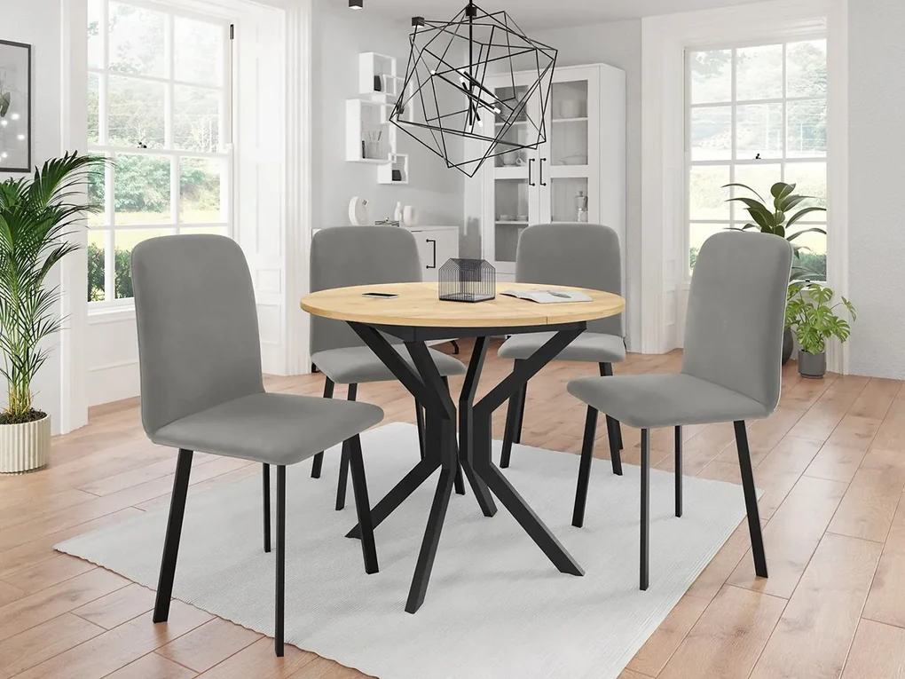 Jedálensky set so 4 stoličkami Kirtore M 90, Farby:: Amor Velvet 4302, Farby:: sivý mramor / čierna