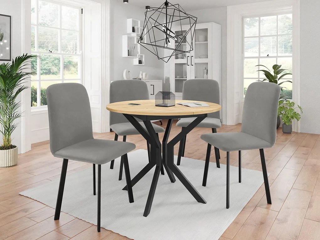 Jedálensky set so 4 stoličkami Kirtore M 90, Farby:: Amor Velvet 4311, Farby:: sivý mramor / čierna