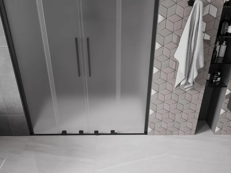 Mexen Velar Duo, posuvné sprchové dvere do otvoru 150 cm, 8mm sklo námraza, čierna matná, 871-150-000-32-70