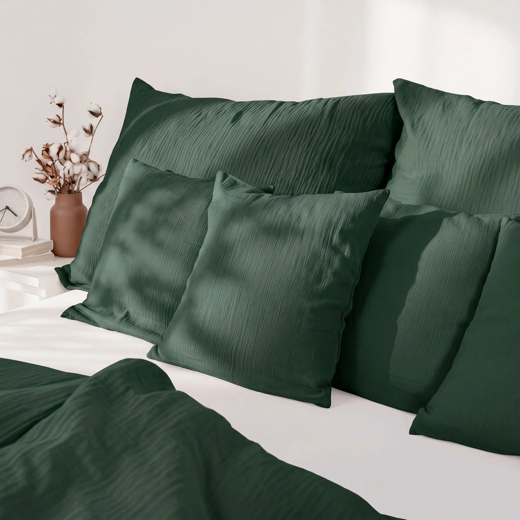 Goldea vianočné mušelínové posteľné obliečky – tmavo zelené 140 x 220 a 70 x 90 cm