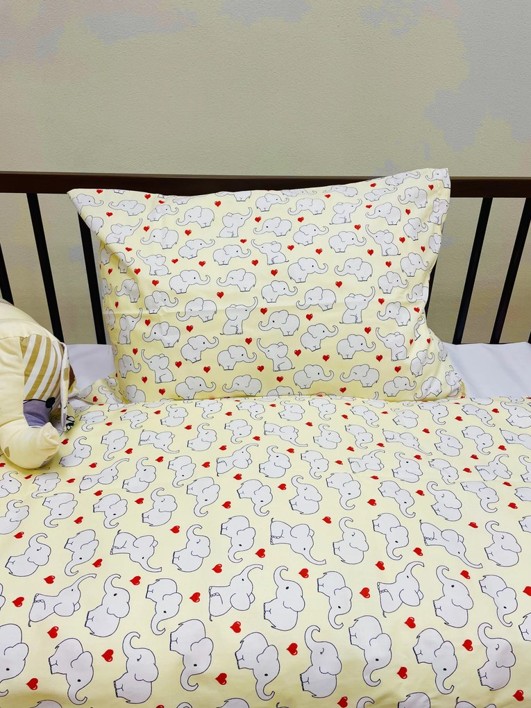 Obliečky bavlnené detské Sloník žltý - 1x Vankúš 90x70cm, 1x Paplón 140x200cm